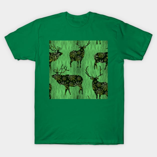 Christmas Ornament Bucks on Green Grass T-Shirt by ArtticArlo